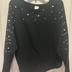 Black Sweater with Pearl Embellishments